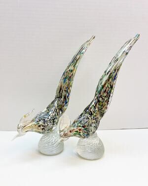 Mid-Century Modern Murano Glass Pheasant Set Table Sculpture Archemide Seguso